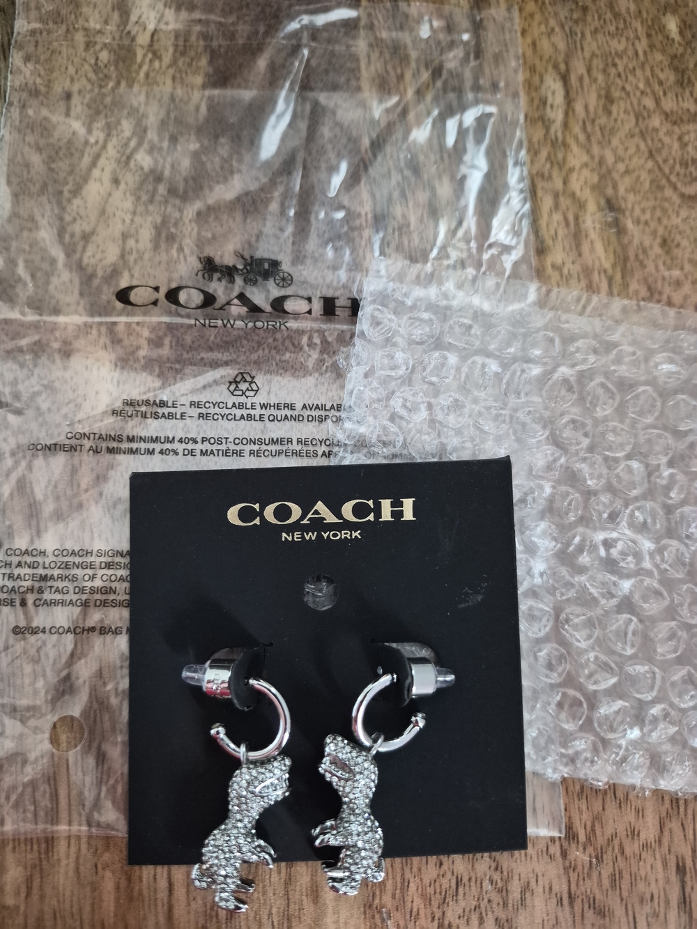 NWT COACH Rexy Pavé Huggie Earrings SILVER